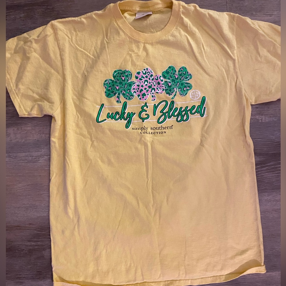 Simply Southern Kids Yellow Tee with Green and Purple Accents